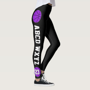 Leggings Purple Basketball Nom de l'équipe et numéro du j