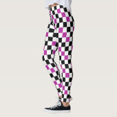Leggings Purple Black White Checkered Pattern Design  (Gauche)