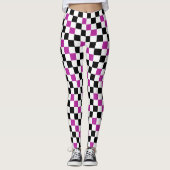 Leggings Purple Black White Checkered Pattern Design  (Devant)