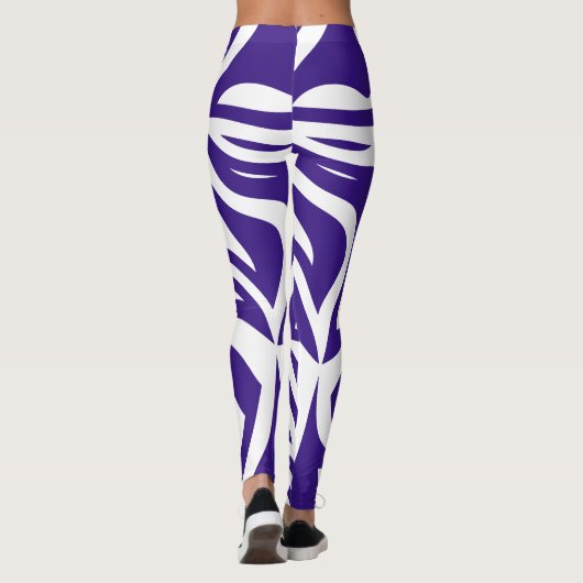 Leggings Purple Blanc Abstrait Zèbre Imprimer Légendes Femm (Dos)