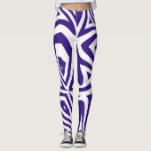 Leggings Purple Blanc Abstrait Zèbre Imprimer Légendes Femm (Devant)