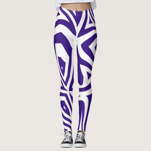 Leggings Purple Blanc Abstrait Zèbre Imprimer Légendes Femm (Devant)
