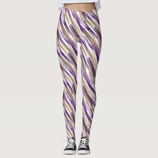 Leggings Purple Gold Faux Parties scintillant moderne Abstr (Devant)