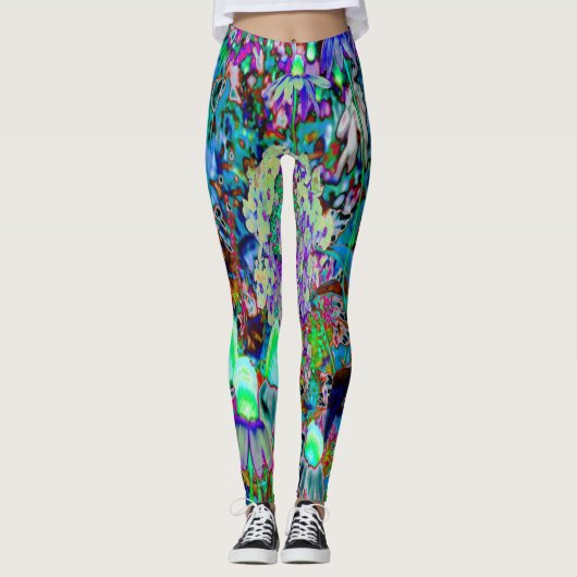 Leggings Purple psychédélique et fleurs de jardin vert citr (Devant)