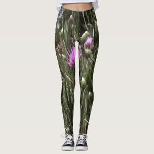 Leggings Purple Thistle Fleur sauvage Art Réaliste