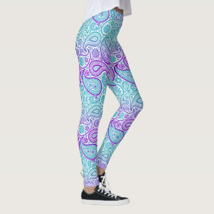 Leggings Purple turquoise & blanc paisley motif n°2