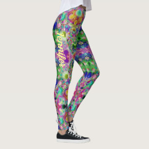 Leggings Purple Turquoise Fractage Motif Nom personnalisé