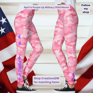 Leggings Purple Up for Military Kids Pink Camouflage