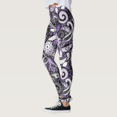 Leggings Purple White Black Paisley Motif d'impression (Gauche)