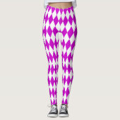 Leggings Purple White Harlequin Diamonds Checkers Design  (Devant)