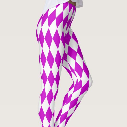 Leggings Purple White Harlequin Diamonds Checkers Design 