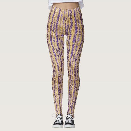 Leggings Purple Wisteria Blossom Motif Floral (Devant)