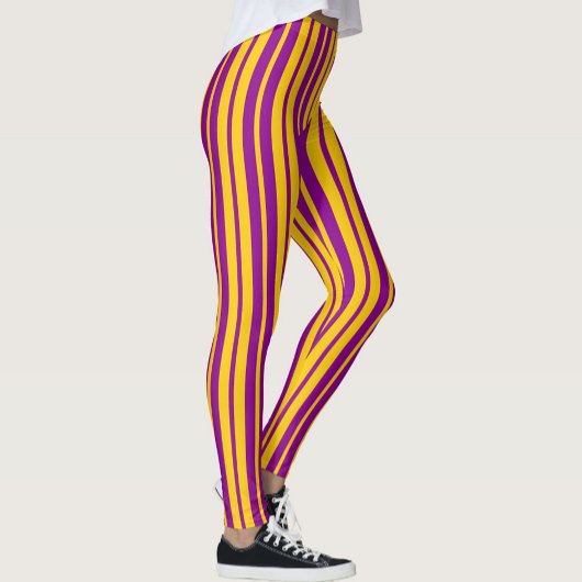 Leggings Purple Yellow Stylish Stripes Pattern Design