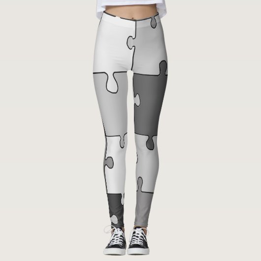 Leggings Puzzle gris denteux espiègle de tons (Devant)