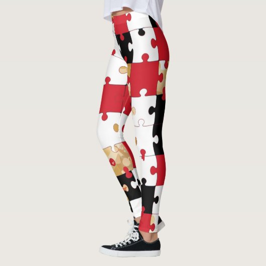 Leggings Puzzle Red Black Gold Pattern (Gauche)