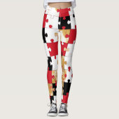 Leggings Puzzle Red Black Gold Pattern (Devant)