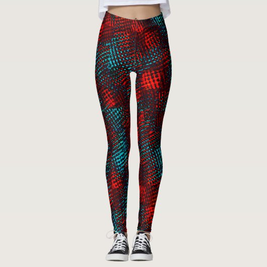 Leggings Quadriculados riscados em vermelho e azul claro. (Devant)