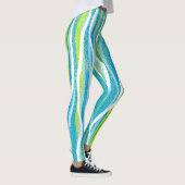 Leggings Qualité de travail rayée bleu vert blanc (Droite)