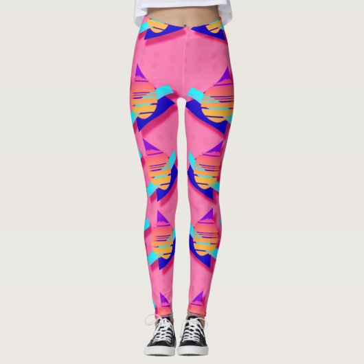Leggings Quatre-vingts Memphis Neon Triangle Motifs (Devant)