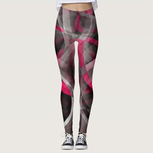 Leggings Quatre-vingts Rose rose et gris Motif funky (Devant)