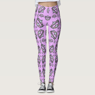 Leggings Queen Hearts Argent Couronne Tiara rose lilas legg