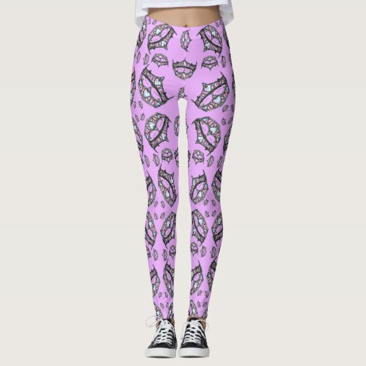 Leggings Queen Hearts Argent Couronne Tiara rose lilas legg (Devant)