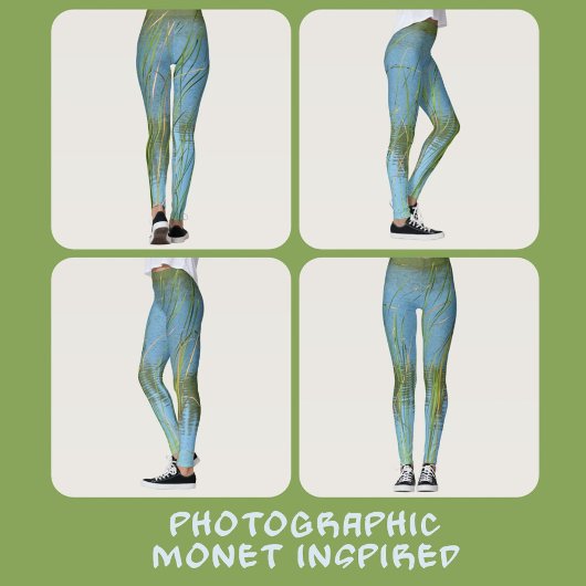 Leggings Queue de chat inspirée de Monet pastel bleu et ver