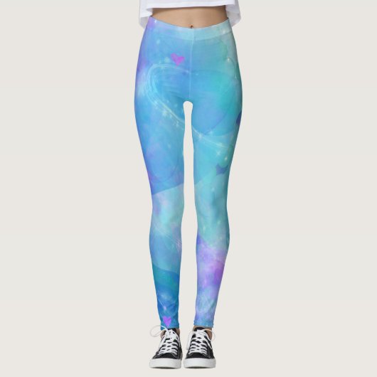 Leggings Queue de sirène à l'aquarelle Fantaisie Océan Ench (Devant)