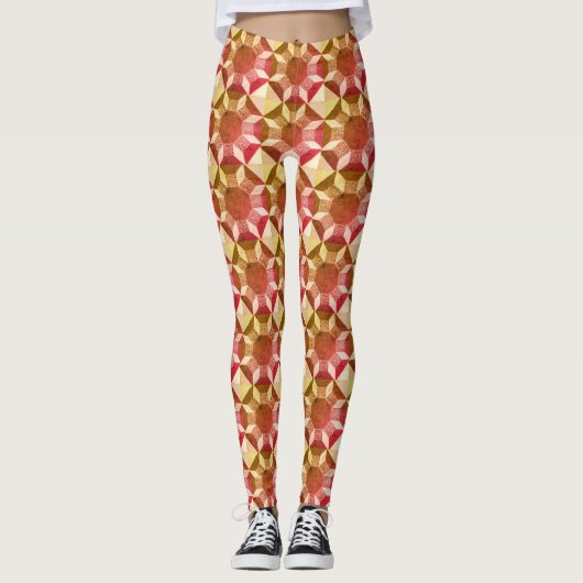 Leggings - Quiltpatroon in rood en geel (Voorkant)