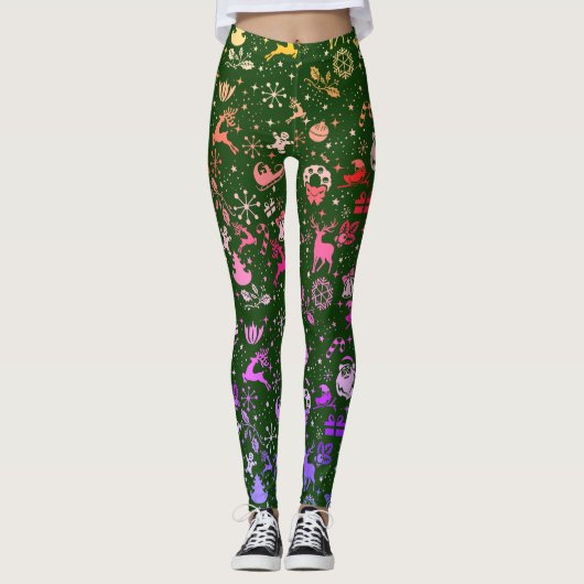 Leggings Rainbow Christmas Element Motif Vert (Devant)