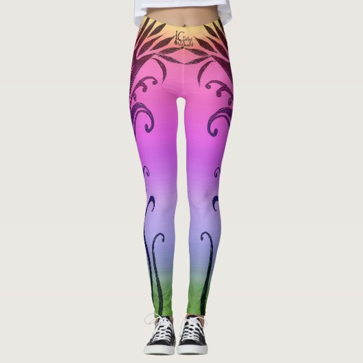 Leggings Rainbow Floral Design Encre (Devant)
