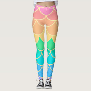 Leggings Rainbow Pastel Mermaid Scales Seamless Pattern