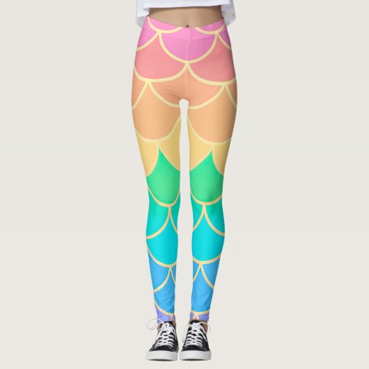 Leggings Rainbow Pastel Mermaid Scales Seamless Pattern (Devant)