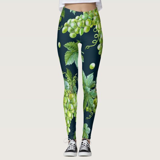 Leggings Raisin vert : Aquarelle Motif foncé (Devant)