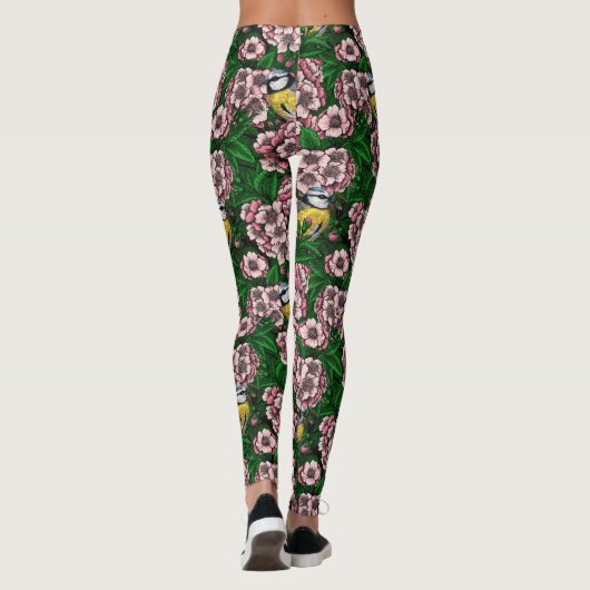 Leggings Rameaux bleus dans le cerisier en fleurs en vert (Dos)