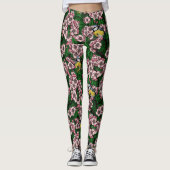 Leggings Rameaux bleus dans le cerisier en fleurs en vert (Devant)