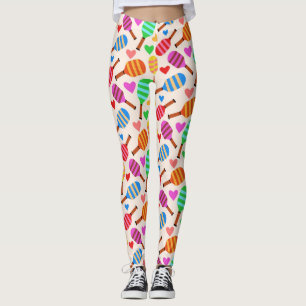 Leggings Raquettes de Pickleball à Motif de Cœurs