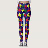 Leggings Rasta Weed Couleurs Feuilles Bleu Tights (Devant)