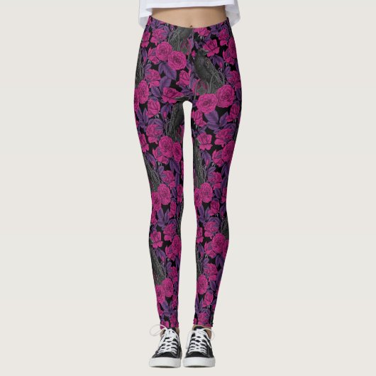 Leggings Ravins et roses roses roses (Devant)