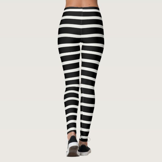 Leggings Rayé horizontal noir et blanc frais (Dos)