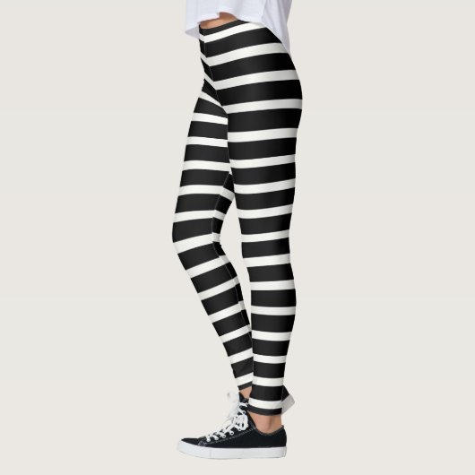 Leggings Rayé horizontal noir et blanc frais (Gauche)