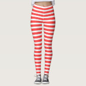 Leggings Rayé horizontal simple rouge rosé et blanc (Devant)