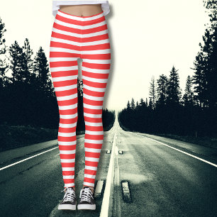 Leggings Rayé horizontal simple rouge rosé et blanc