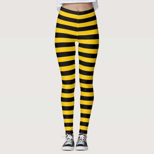 Leggings Rayé jaune et noir d'abeille douce (Devant)