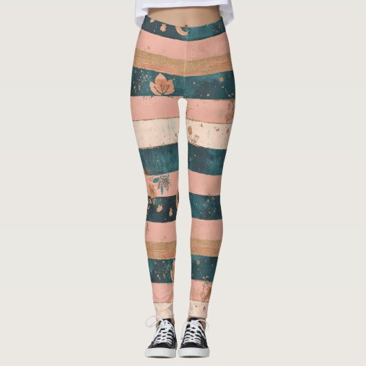 Leggings Rayure céleste sarcelle et argile avec détails tri (Devant)