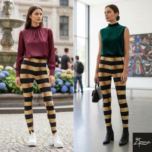 Leggings Rayure Horizontale Noir Or Métallisé Brillante