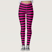 Leggings Rayure horizontale rose chaud et noir (Devant)