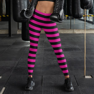Leggings Rayure horizontale rose chaud et noir