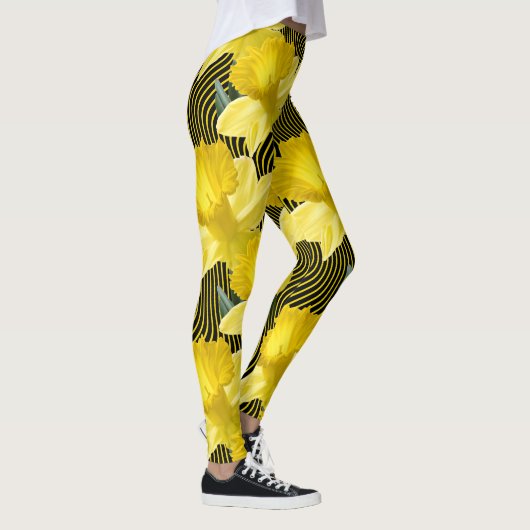 Leggings Rayure jaune onduleuse de grandes jonquilles (Droite)