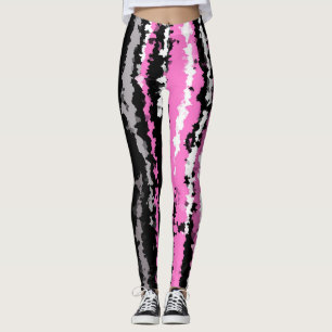 Leggings Rayures abstraites noires roses blanches et de